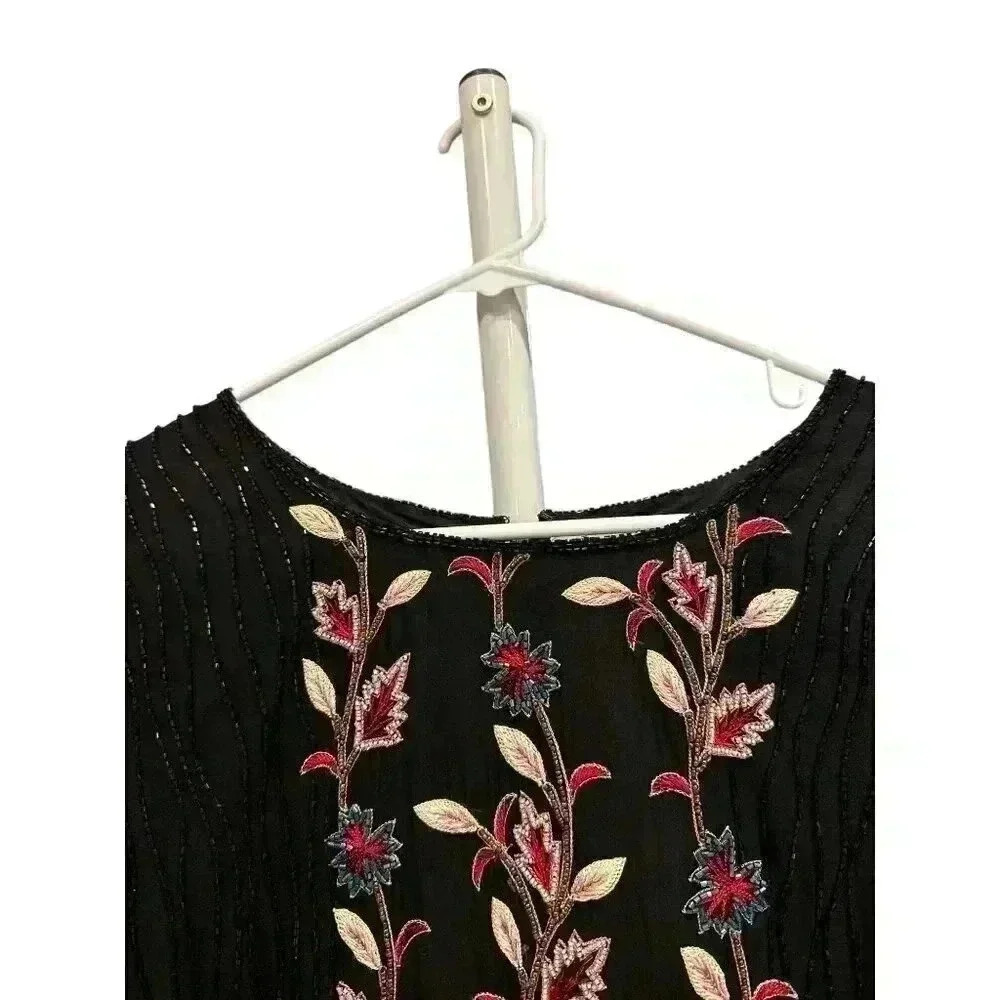 - Vintage Adrianna Papell Silk Embroidered Beaded Floral Blouse Size 3X, P… - Picture 5 of 9